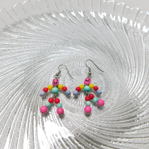 Anthropomorphic Beaded Figure Dangle Earrings - Picture 5 of 6